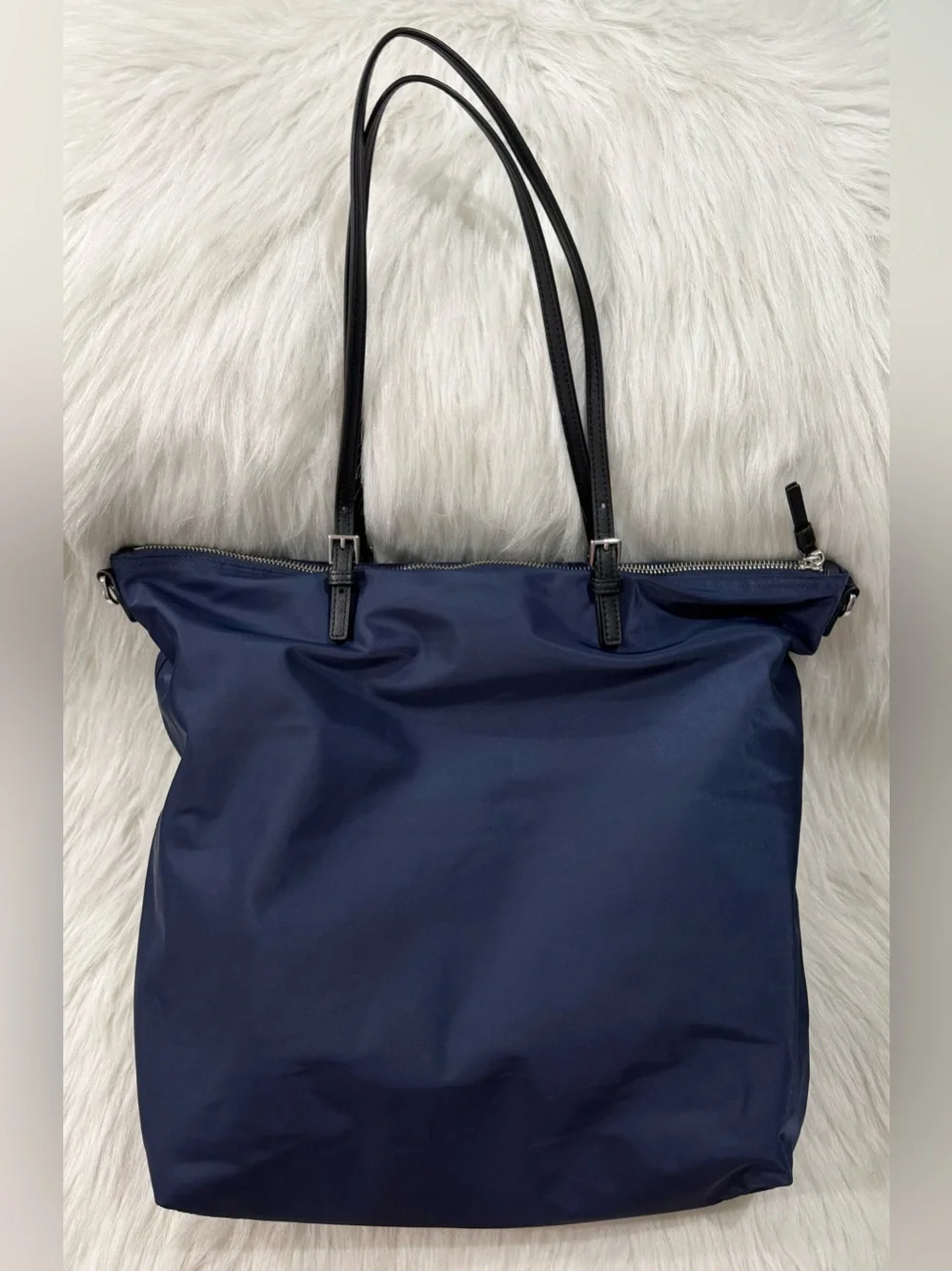 Tory Burch Navy Virginia Nylon Tote Zip Top Removable Canvas Strap EUC